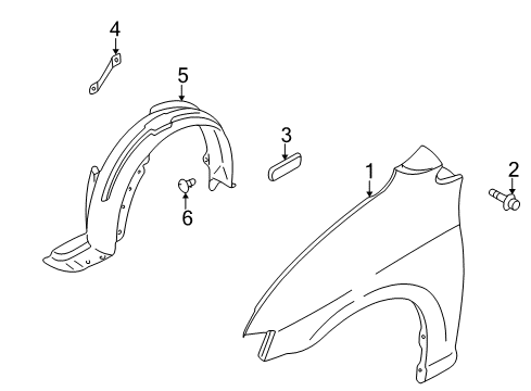 2000 Mazda MPV Fender & Components Diagram