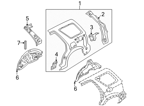 2006 Mazda Tribute Wheelhouse Panel Diagram for ZZCA-71-150A
