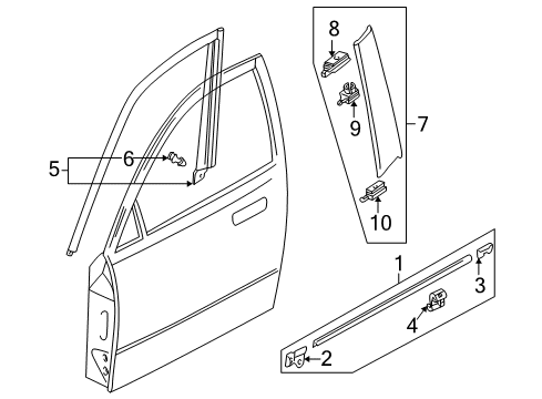 2000 Mazda Millenia Exterior Trim - Front Door Diagram