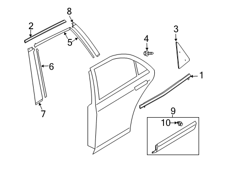 2009 Mazda CX-9 Exterior Trim - Rear Door Diagram