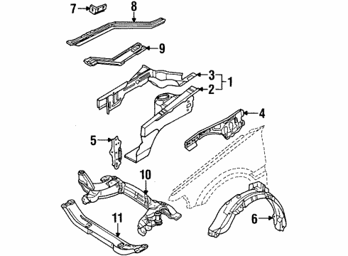 1990 Mazda 323 Structural Components & Rails Diagram