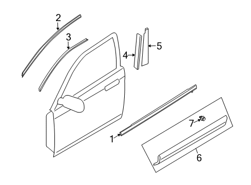 2010 Mazda CX-9 Exterior Trim - Front Door Diagram