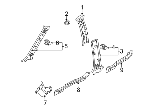 2010 Mazda Tribute Interior Trim - Pillars Diagram 2