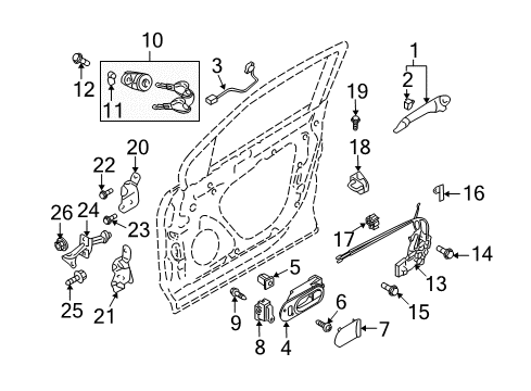 2007 Mazda CX-9 Front Door - Lock & Hardware Diagram