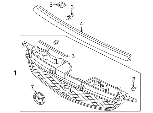2001 Mazda Protege Grille & Components Diagram