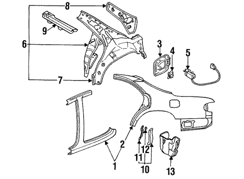 1993 Mazda 929 Quarter Panel & Components Diagram