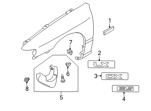 2001 Mazda Protege Exterior Trim - Fender Diagram