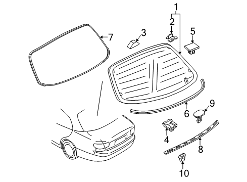 2000 Mazda Millenia Glass & Hardware - Back Glass Diagram
