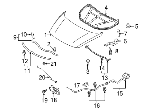 2010 Mazda CX-9 Hood & Components Diagram