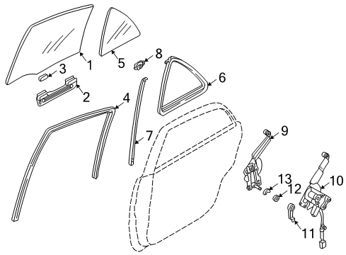 1999 Mazda Protege Glass - Door Diagram