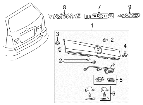2008 Mazda Tribute Exterior Trim - Lift Gate Diagram