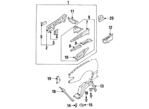 1995 Mazda MX-6 Structural Components & Rails Diagram