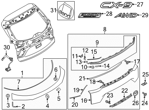 2016 Mazda CX-9 Exterior Trim - Lift Gate Diagram