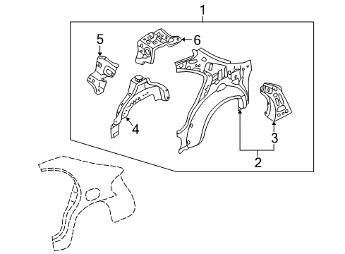 2000 Mazda 626 Inner Structure - Quarter Panel Diagram
