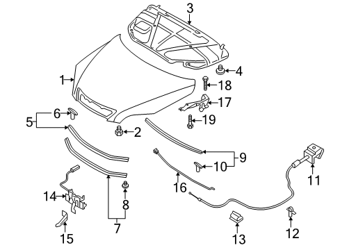 2004 Mazda 3 Hood & Components Diagram