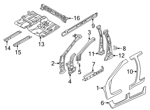1998 Mazda 626 Reinforcement Bracket Diagram for T001-70-054A