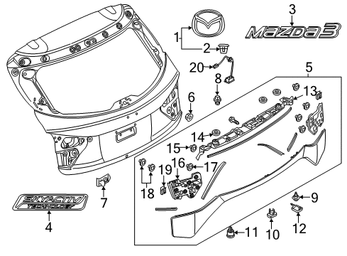 2014 Mazda 3 Exterior Trim - Lift Gate Diagram
