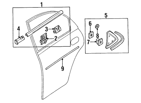 1995 Mazda Protege Exterior Trim - Rear Door Diagram