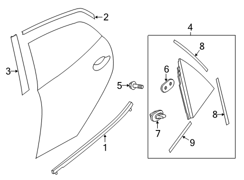 2011 Mazda 2 Exterior Trim - Rear Door Diagram