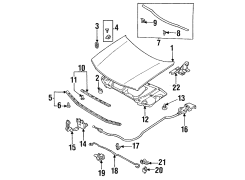 1996 Mazda Protege Hood & Components Diagram