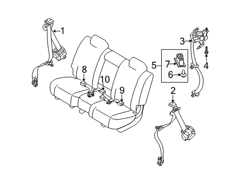 2007 Mazda CX-9 Second Row Seat Belts Diagram