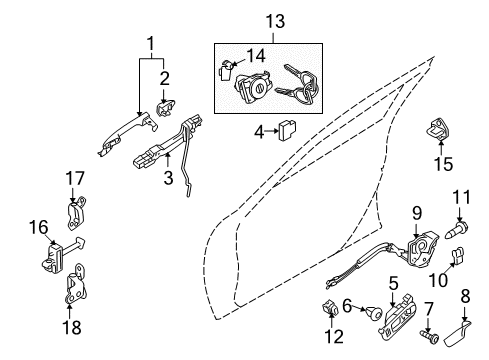 2010 Mazda 6 Front Door - Lock & Hardware Diagram