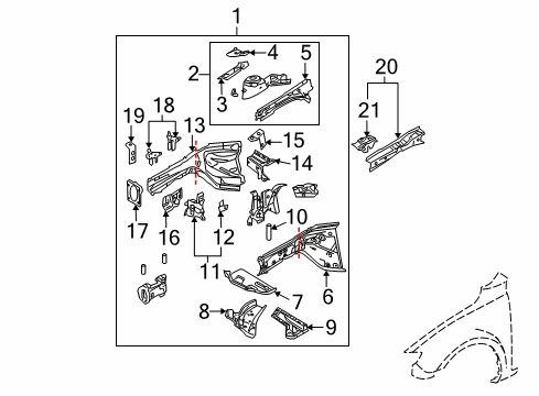 2004 Mazda 3 Structural Components & Rails