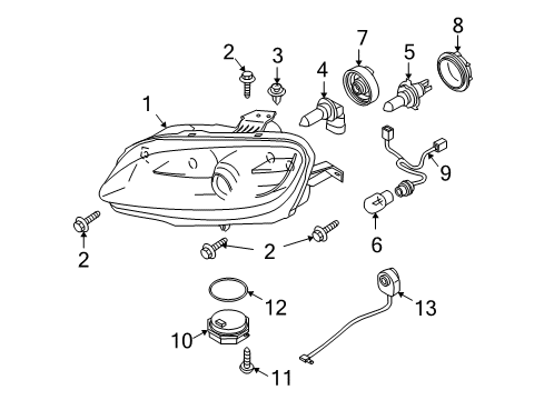 2011 Mazda MX-5 Miata Headlamp Components Diagram 2