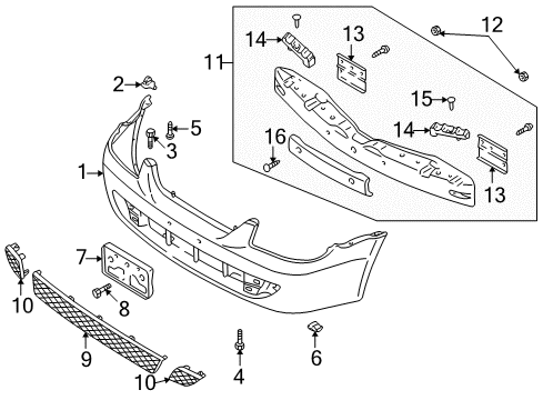 2002 Mazda Protege Bumper & Components - Front Diagram 2