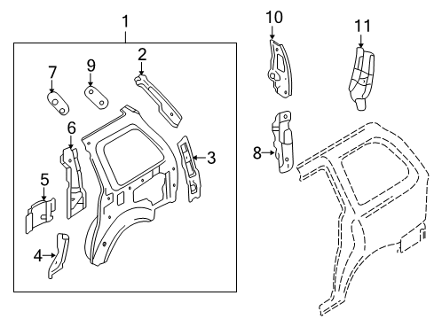 2000 Mazda MPV Inner Structure - Side Panel Diagram