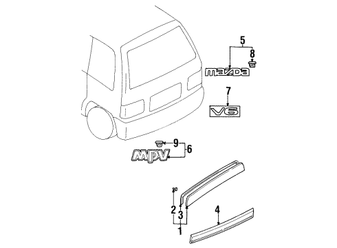 1997 Mazda MPV Exterior Trim - Lift Gate Diagram