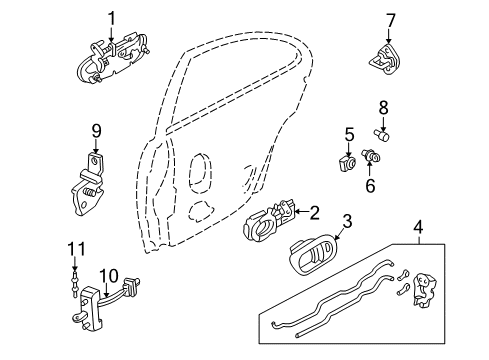 1999 Mazda Millenia Rear Door - Lock & Hardware Diagram