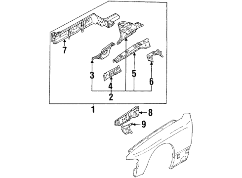 1993 Mazda 929 Structural Components & Rails Diagram