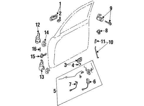 1997 Mazda MPV Front Door - Lock & Hardware Diagram