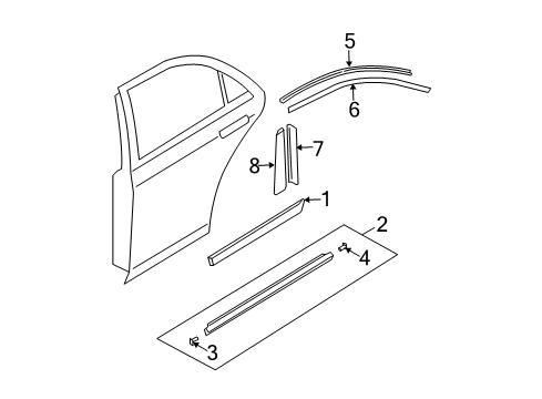 2003 Mazda 6 Exterior Trim - Rear Door Diagram